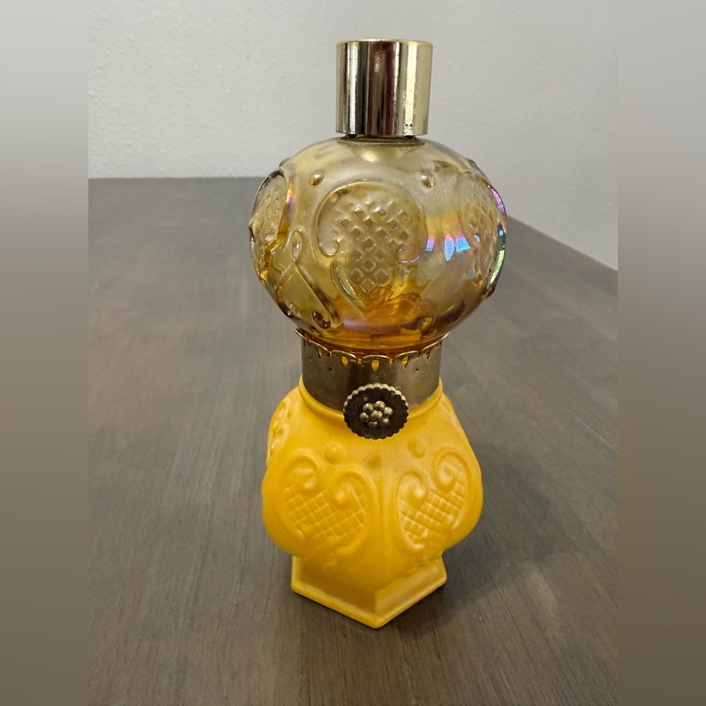 Vintage Avon Parlor Lamp Carnival Glass Decanter and Talcum Powder Bottle